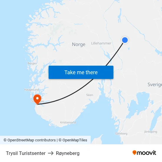 Trysil Turistsenter to Røyneberg map