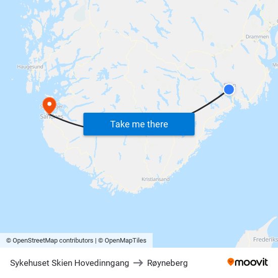 Sykehuset Skien Hovedinngang to Røyneberg map