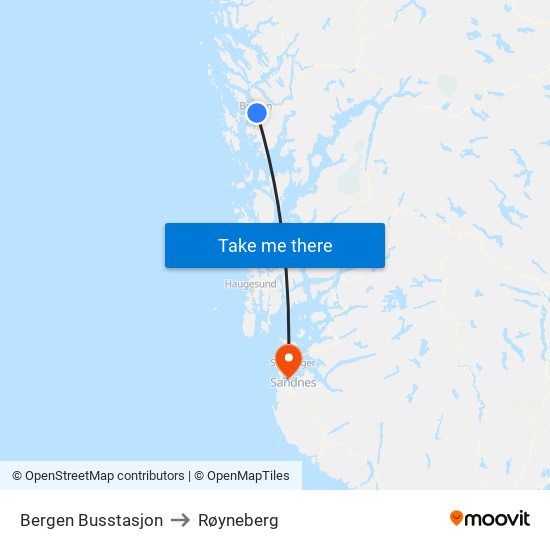 Bergen Busstasjon to Røyneberg map