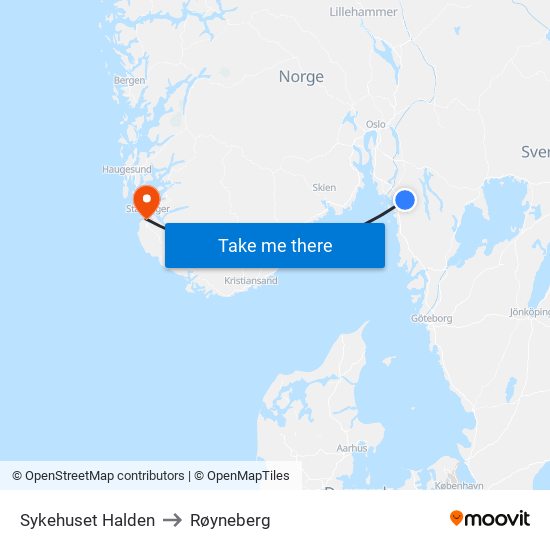 Sykehuset Halden to Røyneberg map