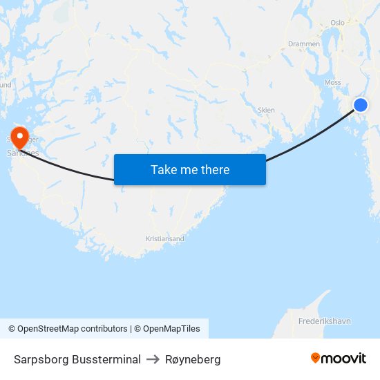 Sarpsborg Bussterminal to Røyneberg map