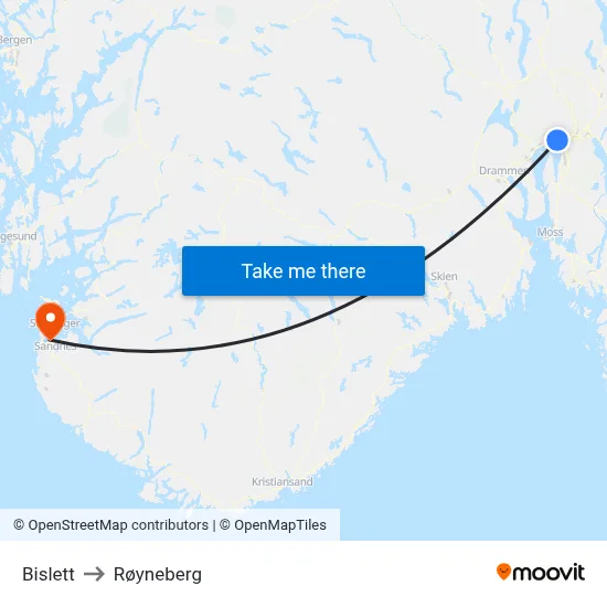 Bislett to Røyneberg map