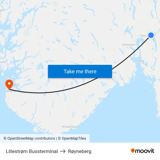 Lillestrøm Bussterminal to Røyneberg map