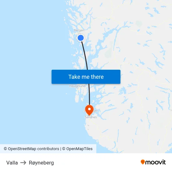 Valla to Røyneberg map