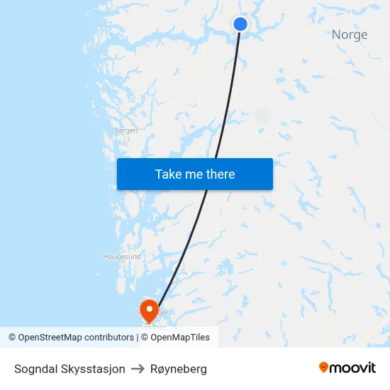 Sogndal Skysstasjon to Røyneberg map