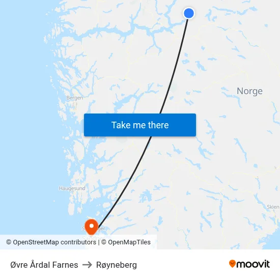 Øvre Årdal Farnes to Røyneberg map