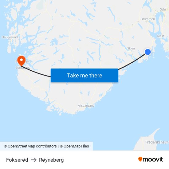 Fokserød to Røyneberg map