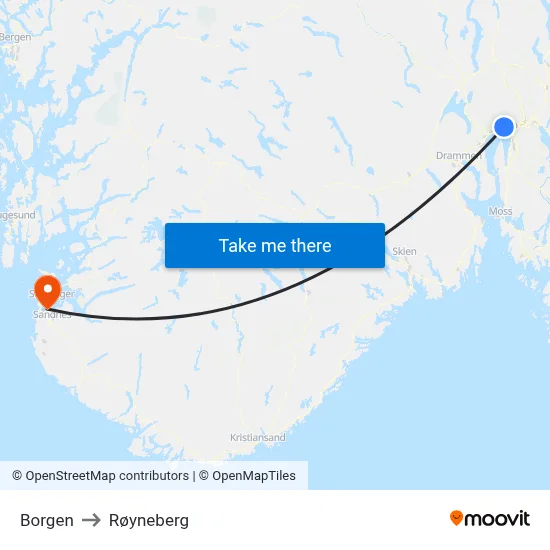 Borgen to Røyneberg map