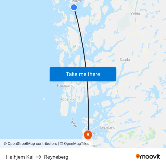 Halhjem Kai to Røyneberg map