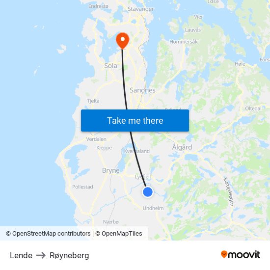 Lende to Røyneberg map