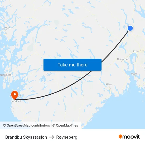 Brandbu Skysstasjon to Røyneberg map
