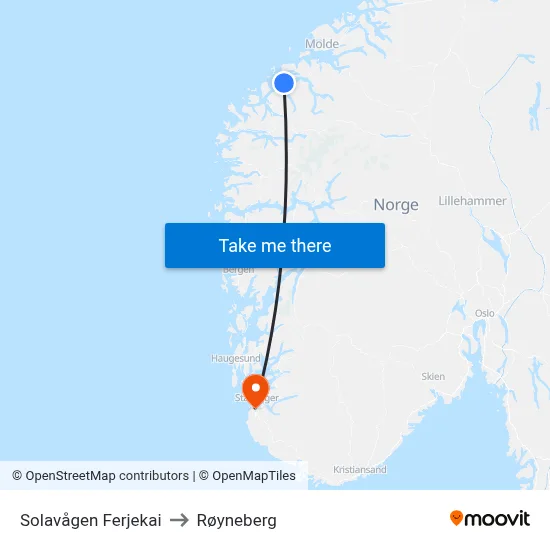 Solavågen Ferjekai to Røyneberg map
