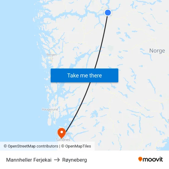 Mannheller Ferjekai to Røyneberg map