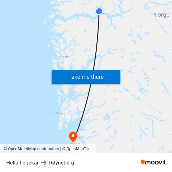Hella Ferjekai to Røyneberg map