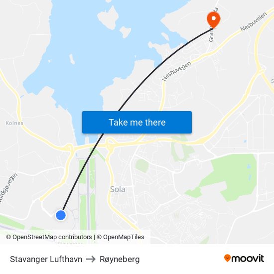Stavanger Lufthavn to Røyneberg map