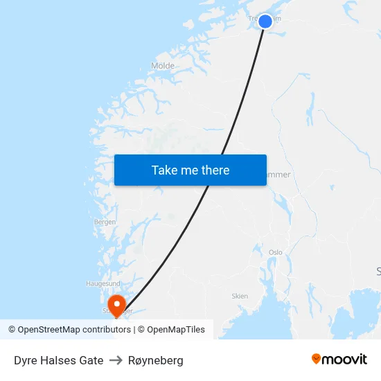 Dyre Halses Gate to Røyneberg map
