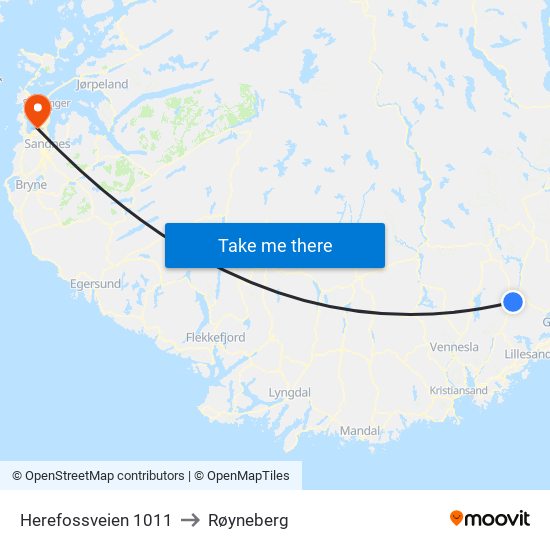 Herefossveien 1011 to Røyneberg map