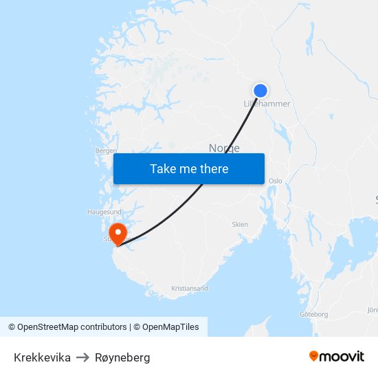 Krekkevika to Røyneberg map