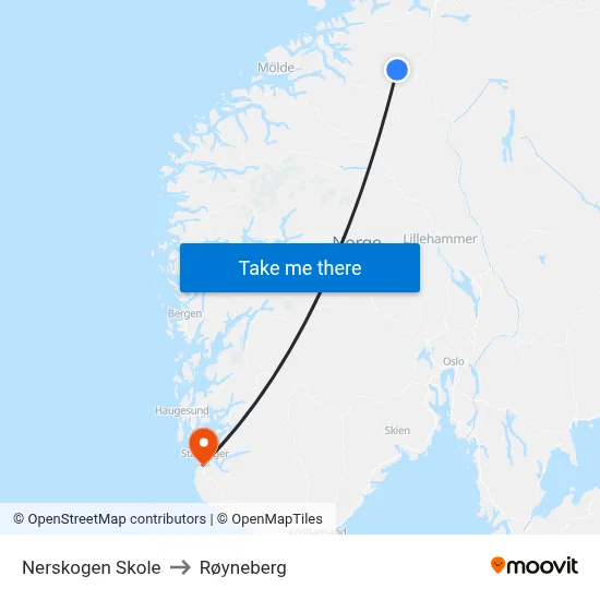Nerskogen Skole to Røyneberg map