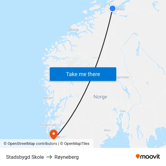 Stadsbygd Skole to Røyneberg map