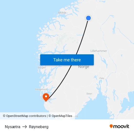 Nysætra to Røyneberg map
