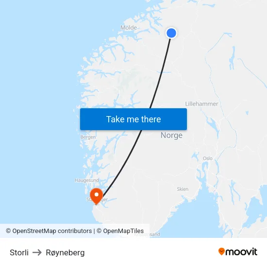 Storli to Røyneberg map
