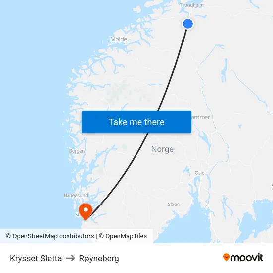 Krysset Sletta to Røyneberg map
