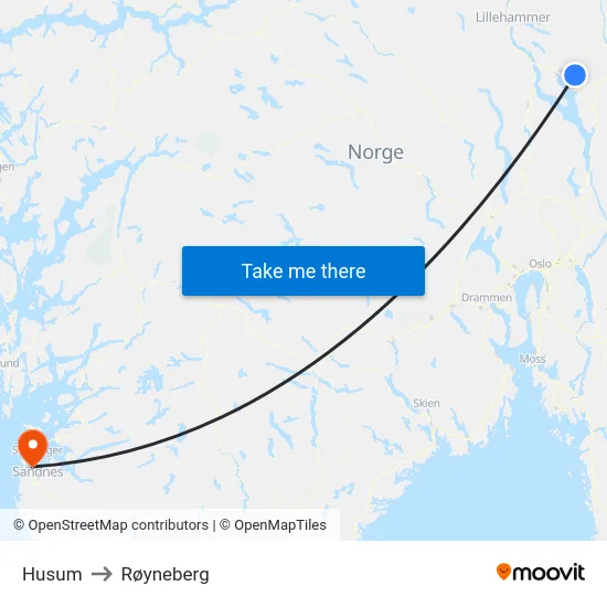 Husum to Røyneberg map