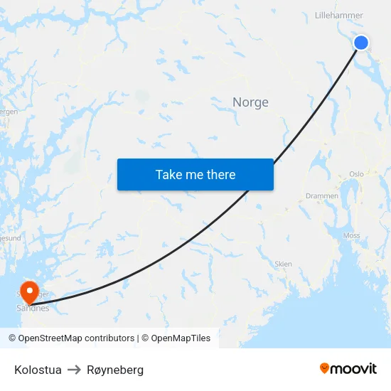Kolostua to Røyneberg map