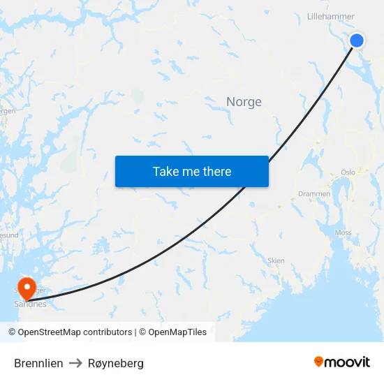Brennlien to Røyneberg map