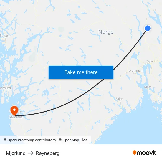 Mjørlund to Røyneberg map