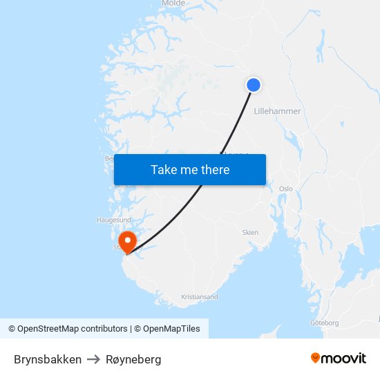 Brynsbakken to Røyneberg map