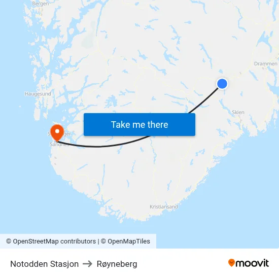 Notodden Stasjon to Røyneberg map