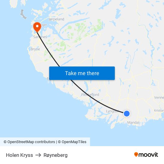 Holen Kryss to Røyneberg map