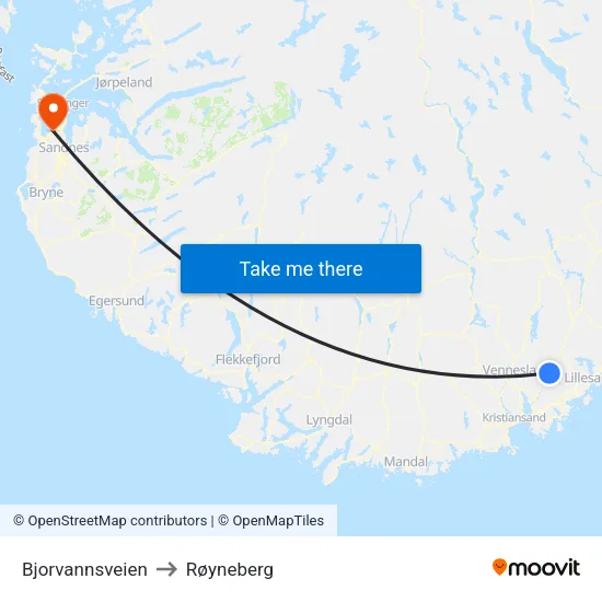Bjorvannsveien to Røyneberg map