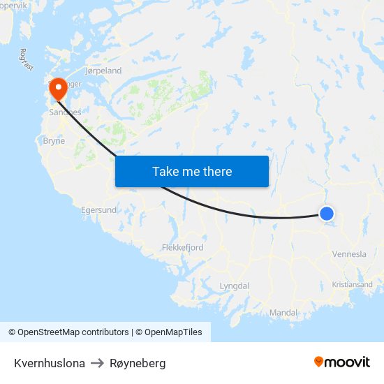 Kvernhuslona to Røyneberg map