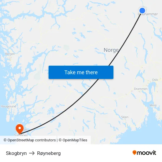 Skogbryn to Røyneberg map