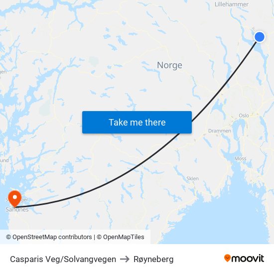 Casparis Veg/Solvangvegen to Røyneberg map