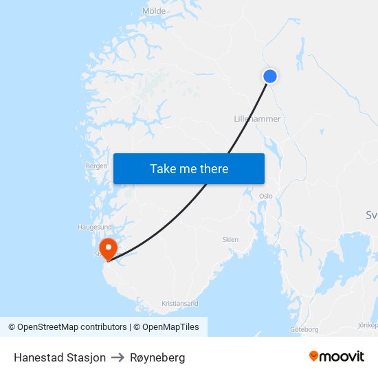 Hanestad Stasjon to Røyneberg map