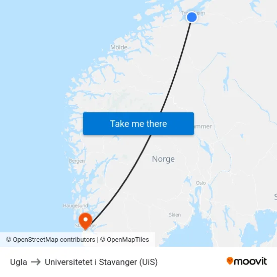 Ugla to Universitetet i Stavanger (UiS) map