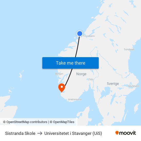 Sistranda Skole to Universitetet i Stavanger (UiS) map