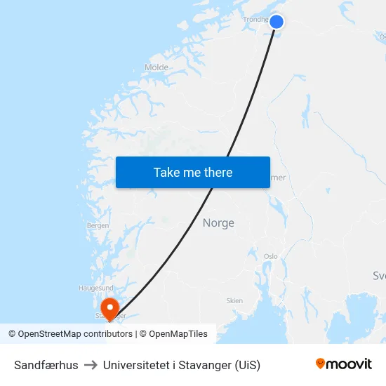 Sandfærhus to Universitetet i Stavanger (UiS) map