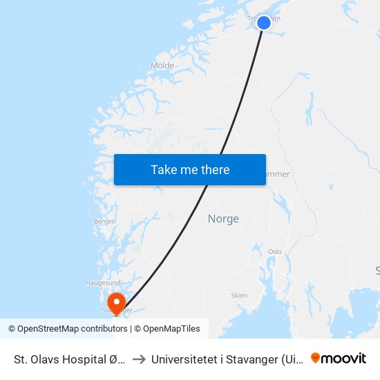 St. Olavs Hospital Øst to Universitetet i Stavanger (UiS) map