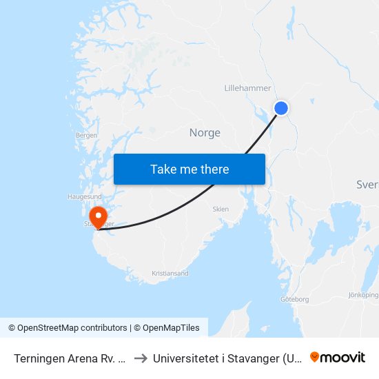 Terningen Arena Rv. 25 to Universitetet i Stavanger (UiS) map