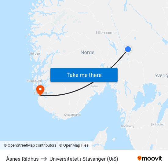 Åsnes Rådhus to Universitetet i Stavanger (UiS) map