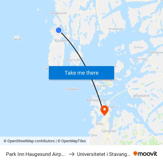 Park Inn Haugesund Airport Hotel to Universitetet i Stavanger (UiS) map