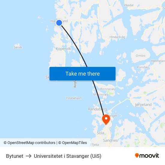 Bytunet to Universitetet i Stavanger (UiS) map