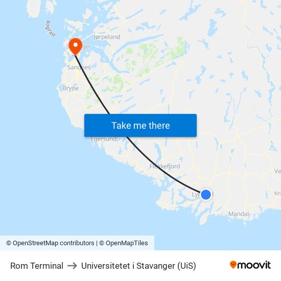 Rom Terminal to Universitetet i Stavanger (UiS) map