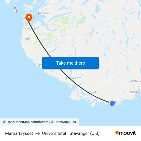 Marnarkrysset to Universitetet i Stavanger (UiS) map