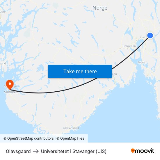 Olavsgaard to Universitetet i Stavanger (UiS) map